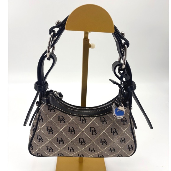 Dooney & Bourke Handbags - Dooney & Bourke Mini Jacquard Shoulder Bag – Brown DB Monogram – Y2K